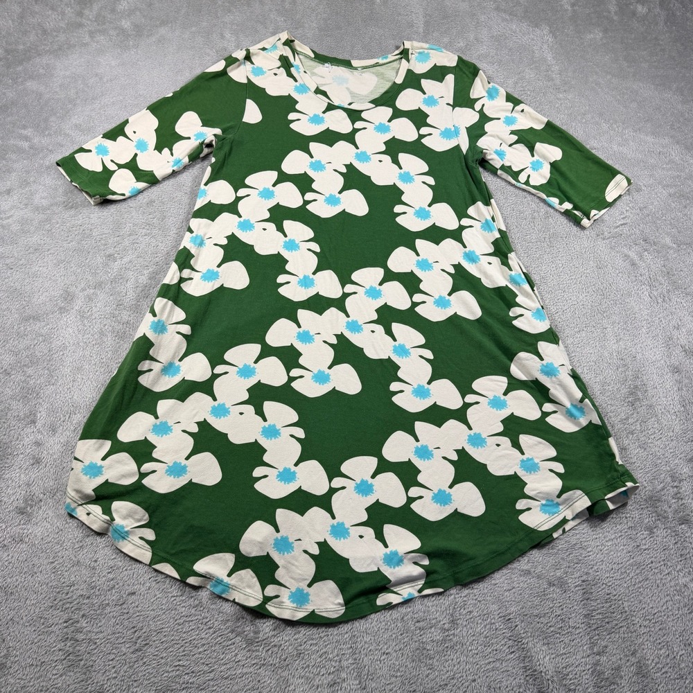 Fighting Eel Ava Sky Zinnia Dress Women Small Green White Floral‎ 1/2 Sleeve